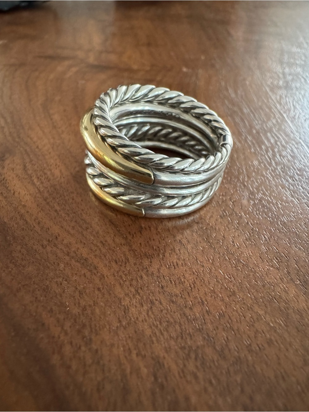 David Yurman Crossover Five-Row Ring in Sterling Silver with 14K Yellow Gold - Picture 11 of 12